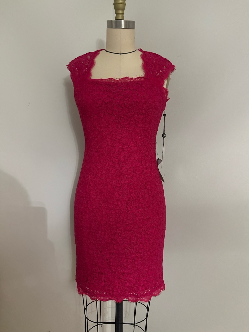 Adrianna Papell Cap Sleeve Lace Sheath Dress Crimson Pink Size 4 NWT $158 - Picture 3 of 8